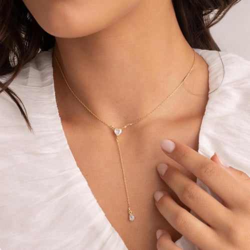 Crystal Heart Lariat Necklace