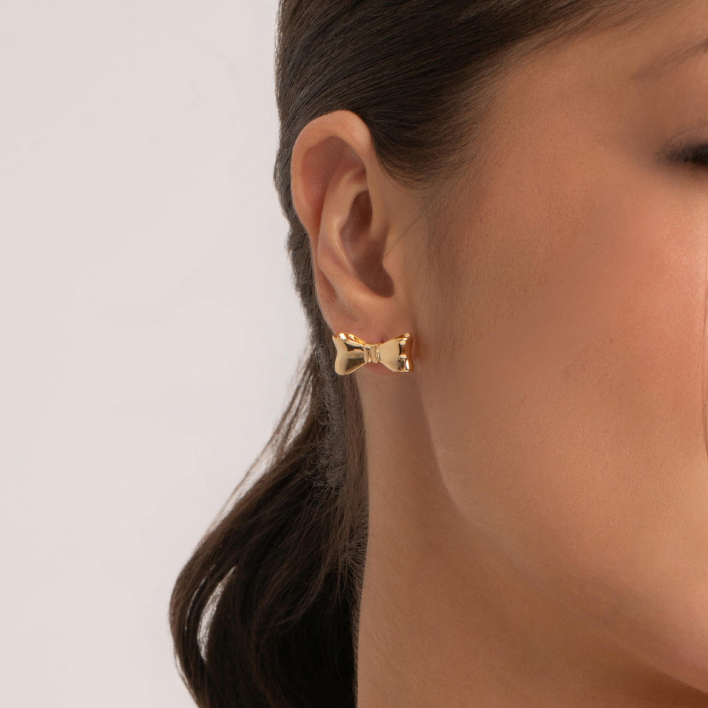 Golden Bow Stud Earrings