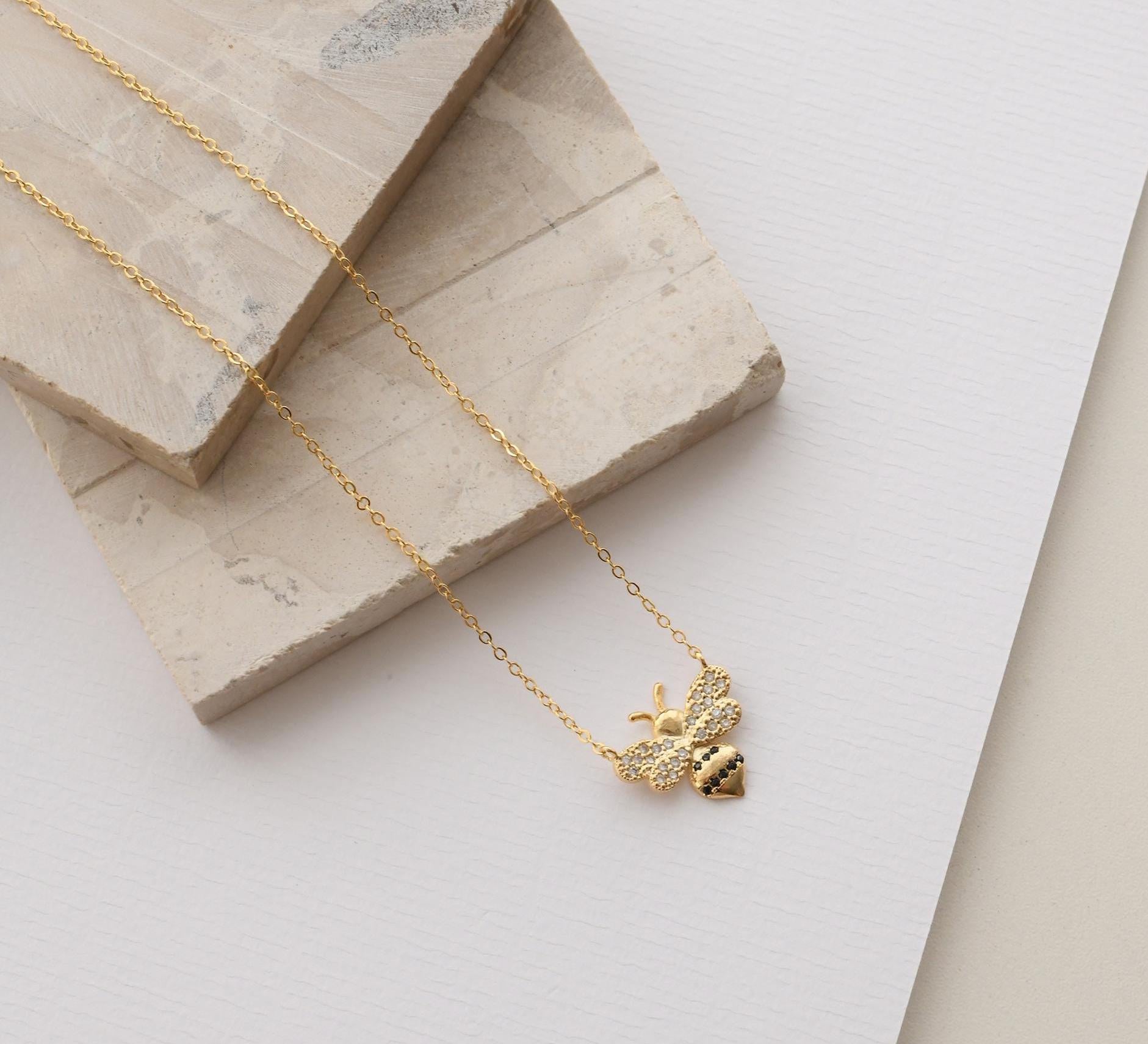 18k Brazilian Gold Filled Pave Bee Necklace