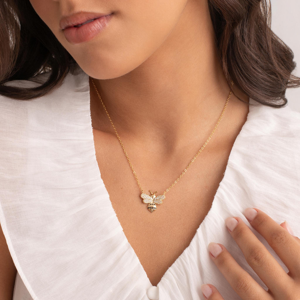 18k Brazilian Gold Filled Pave Bee Necklace