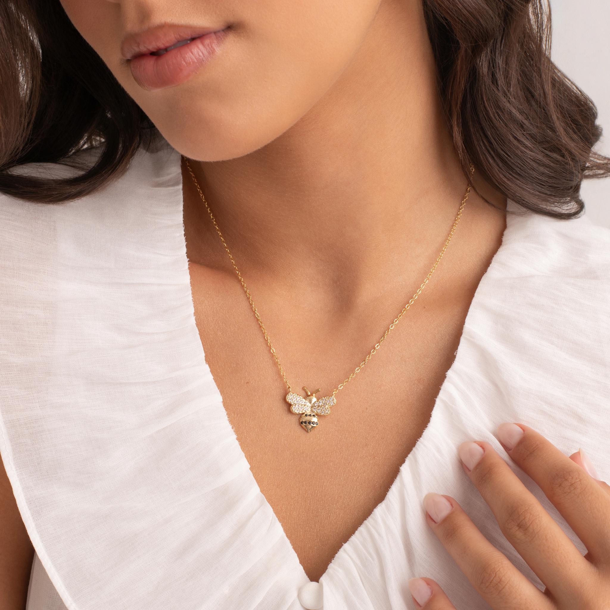 18k Brazilian Gold Filled Pave Bee Necklace