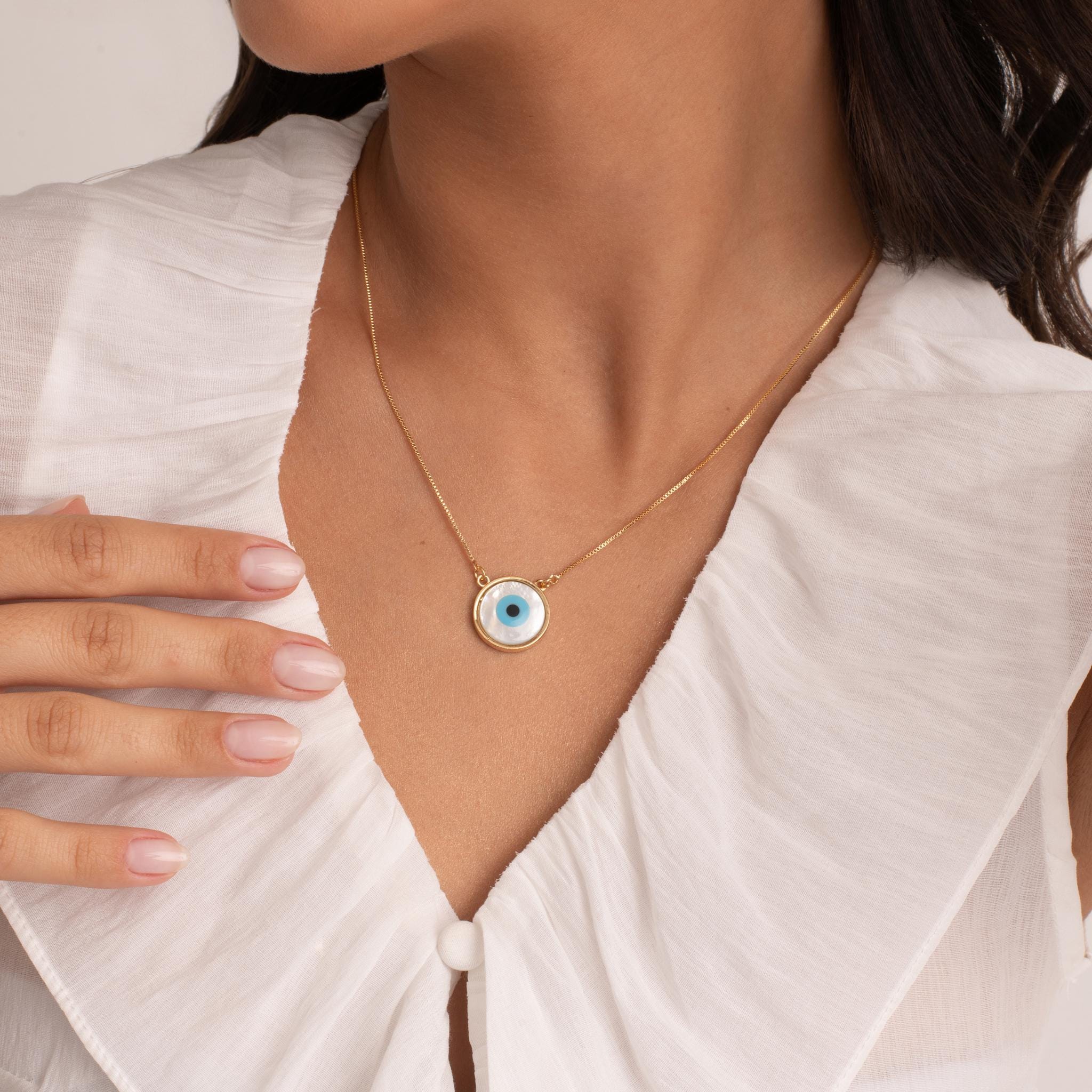 Mother-of-Pearl Evil Eye Necklace