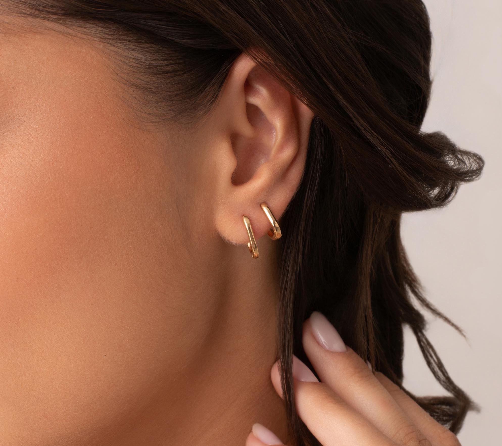 Minimal Rectangular Huggie Earrings