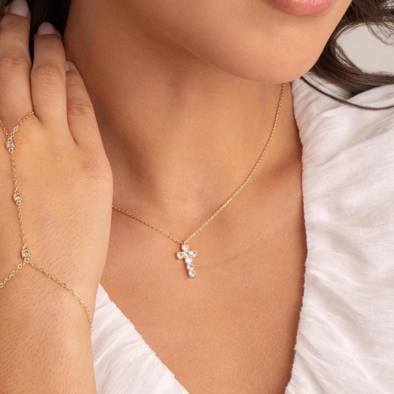 Dainty Crystal Cross Necklace