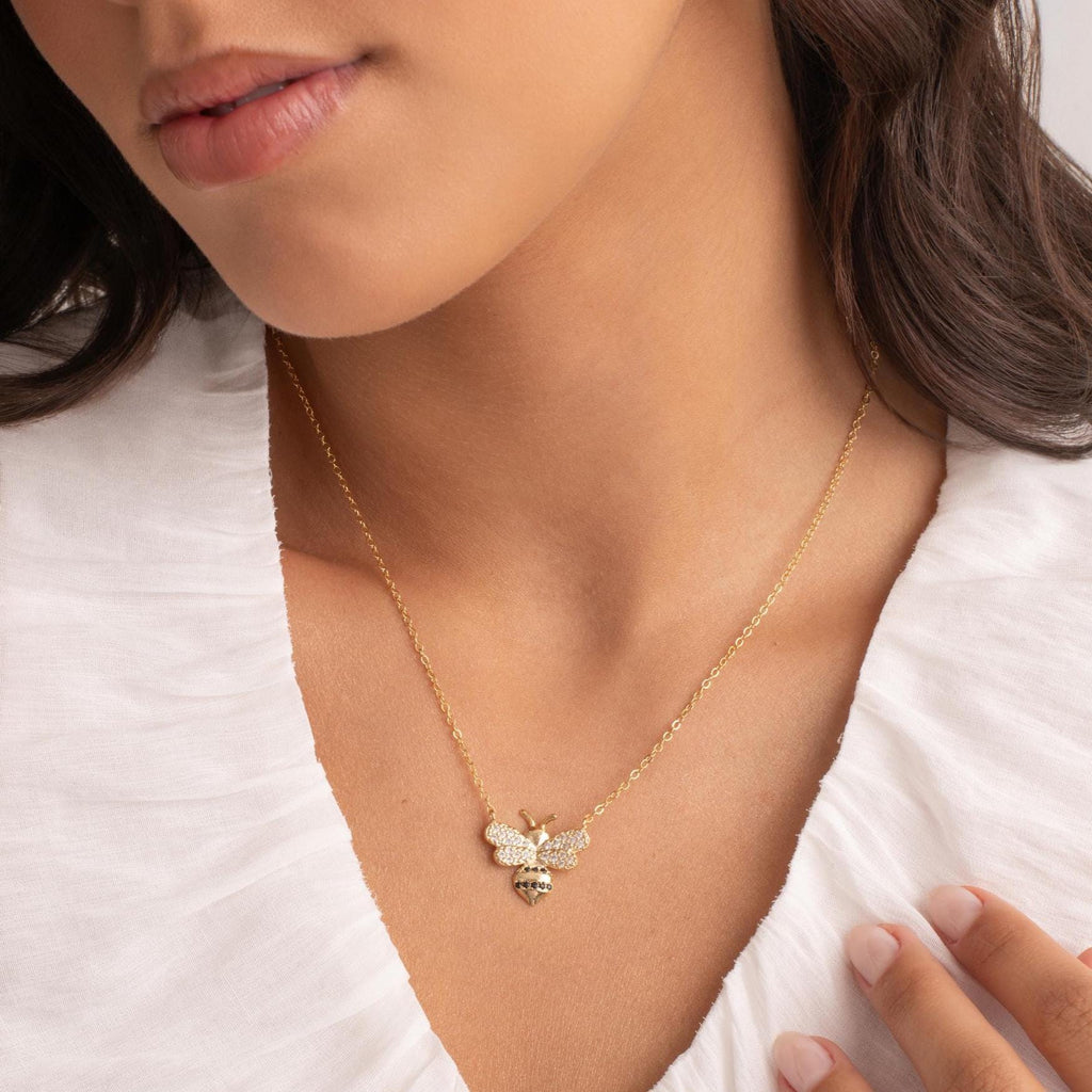 18k Brazilian Gold Filled Pave Bee Necklace