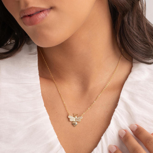 18k Brazilian Gold Filled Pave Bee Necklace