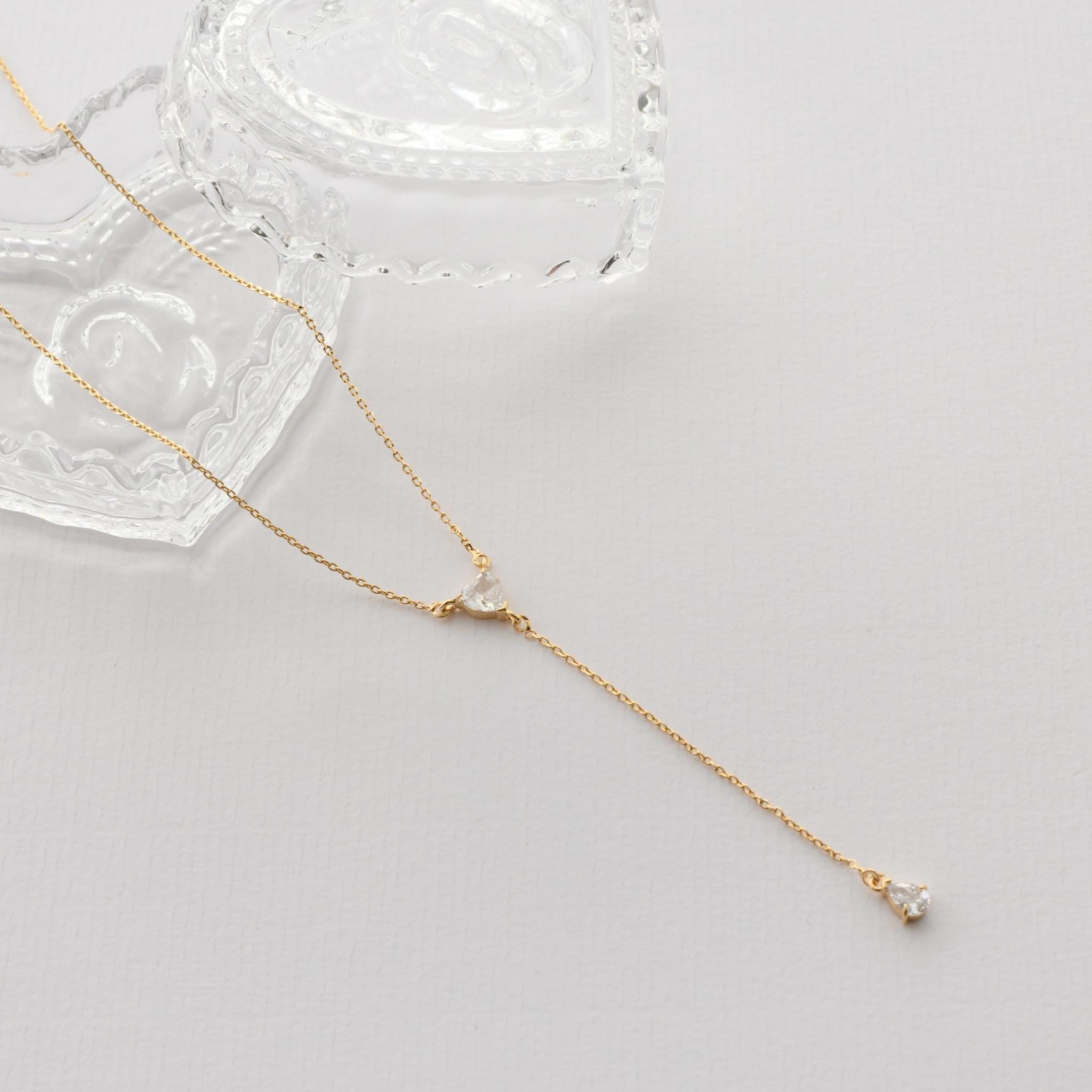 Crystal Heart Lariat Necklace
