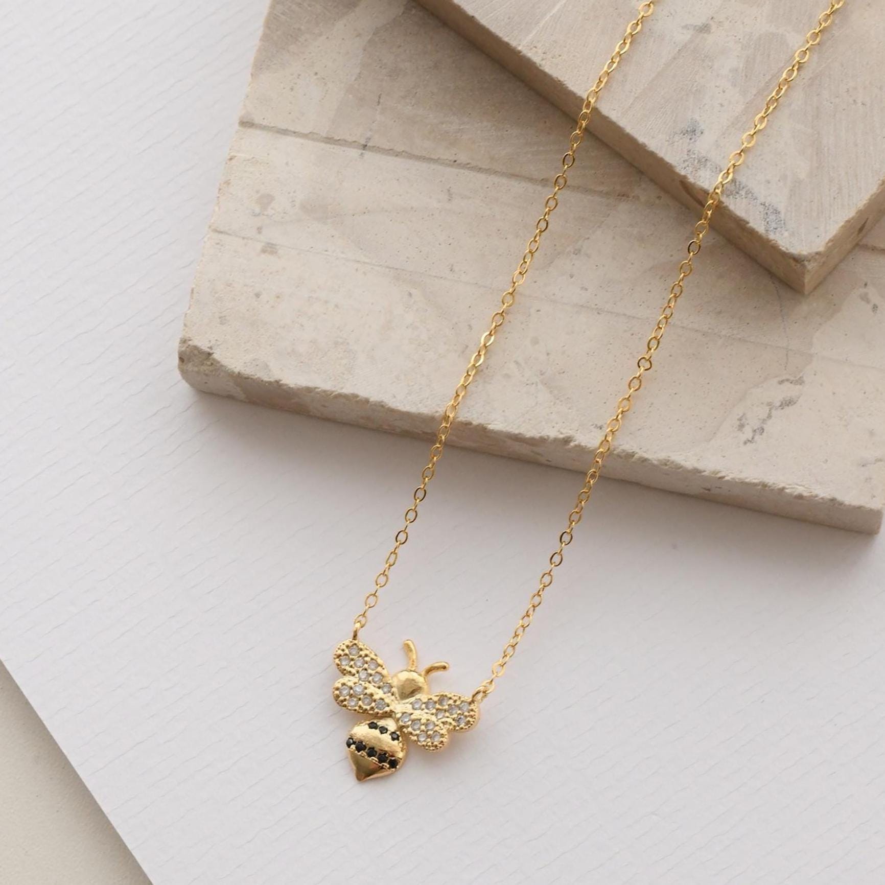 18k Brazilian Gold Filled Pave Bee Necklace
